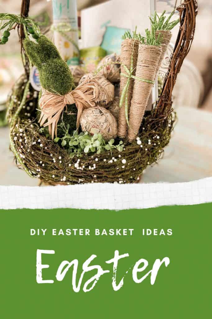 Friendship Easter basket ideas. Faux carrots and moss Easter Bunny.