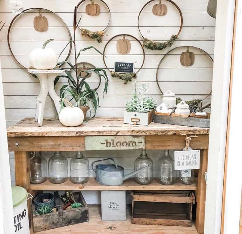 Garden room filled with vintage and pumpkns.