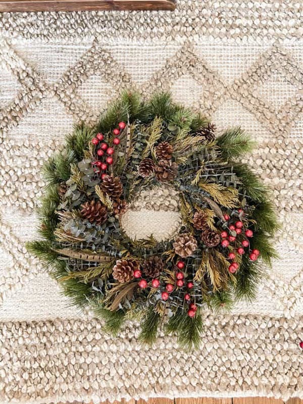 Beautiful Repurposed Christmas Wreath combines a new wreath with a thrift store wreath. 