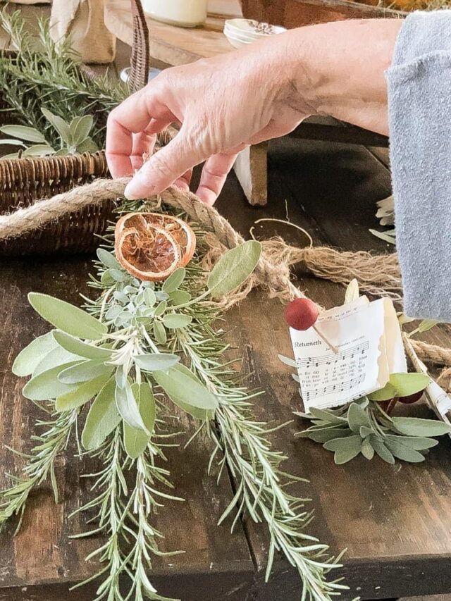 Simple Christmas Garland with Fresh Herbs & Dried Fruit