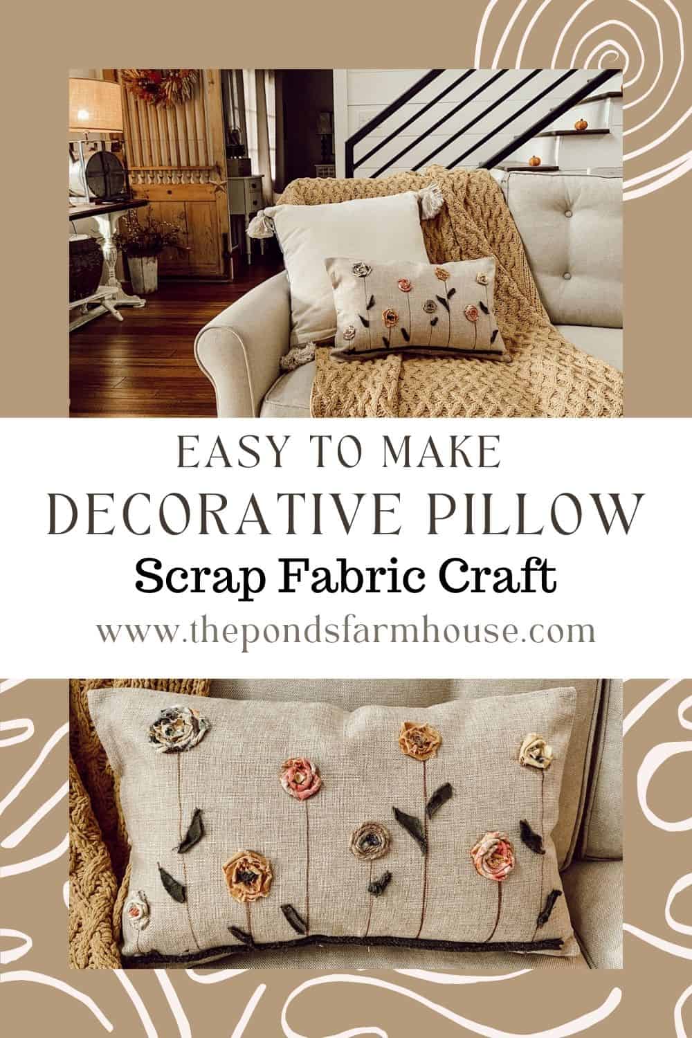 Easy to make decorative pillows made with scrap fabric - no sew.