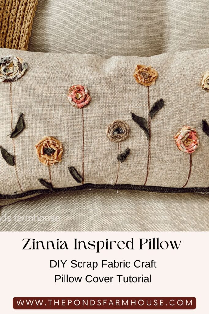 Zinnia inspired fall pillow cover made with scrap fabrics.  