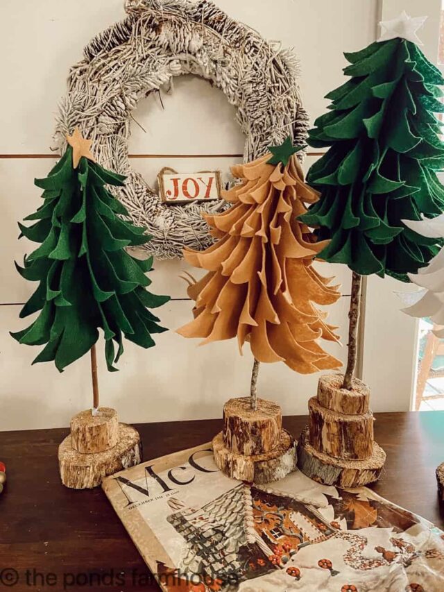 DIY Felt Christmas Trees used in farmhouse.