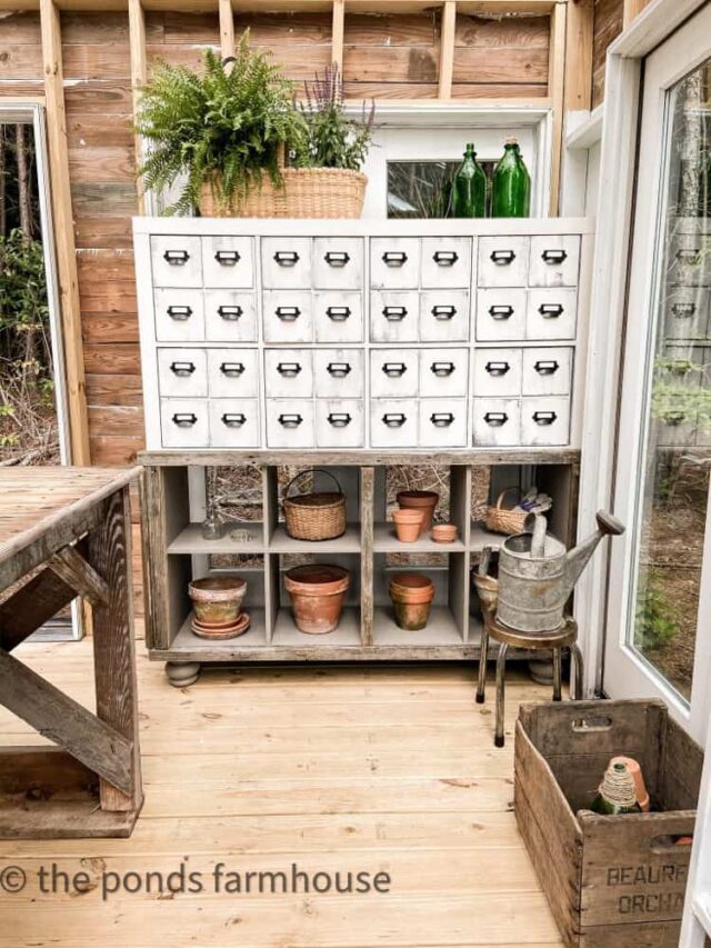 DIY Apothecary Card File Chest in DIY Greenhouse.