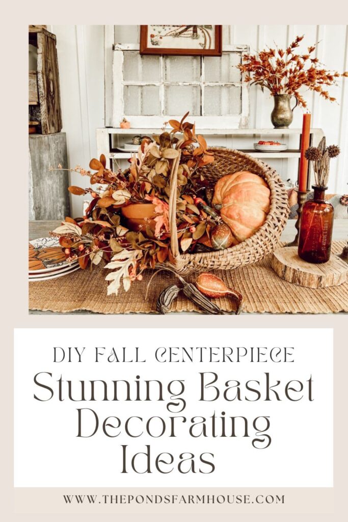 DIY Fall Centerpiece - Stunning Basket Decorating Ideas for Fall with Thrift Store Basket and pumpkins.  