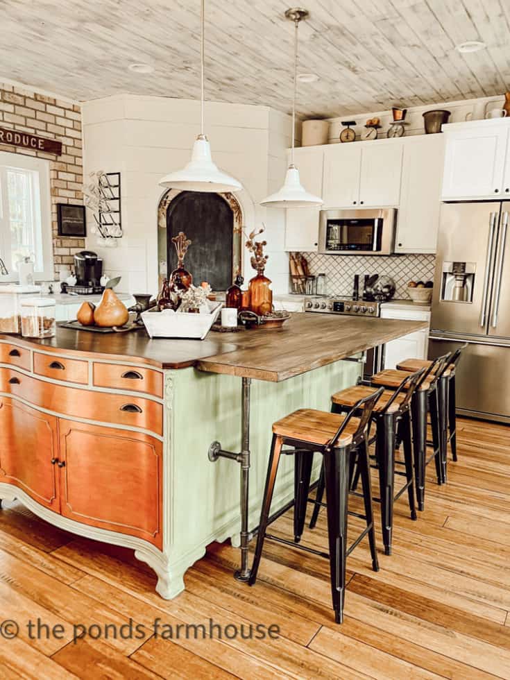 How To Decorate Above Kitchen Cabinets Modern Farmhouse   DIY KItchen Island Fall Home Tour 735x980 