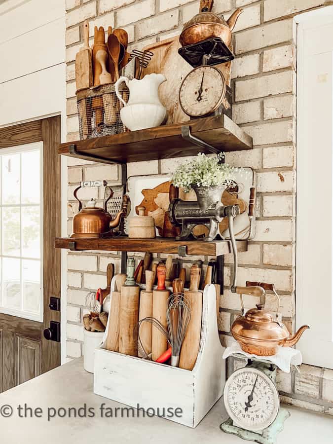 Open Shelving With Vintage Kitchen Decor. 
