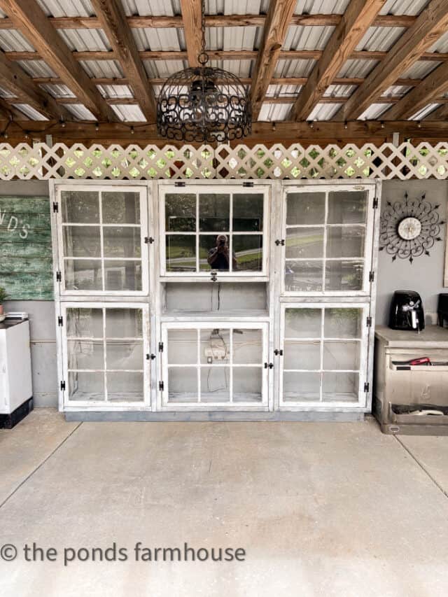 DIY Shabby Chic Kitchen Cabinet With Reclaimed Windows