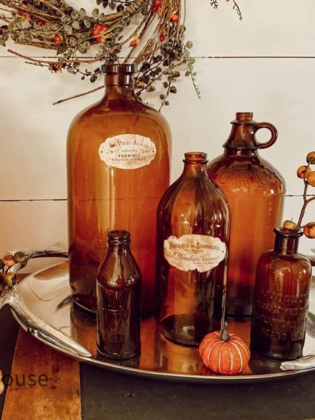 Fall Decorating With Antique Amber Bottles