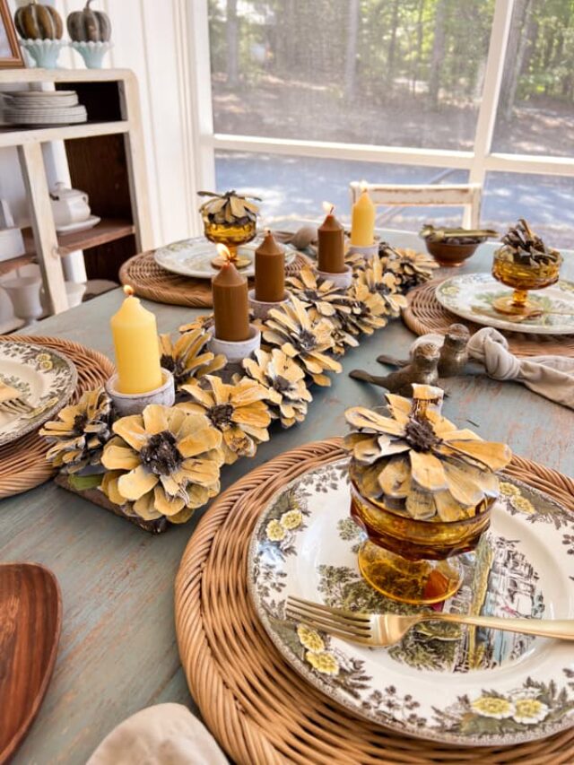 Easy DIY Sunflower Centerpiece with Pinecones & Reclaimed Wood