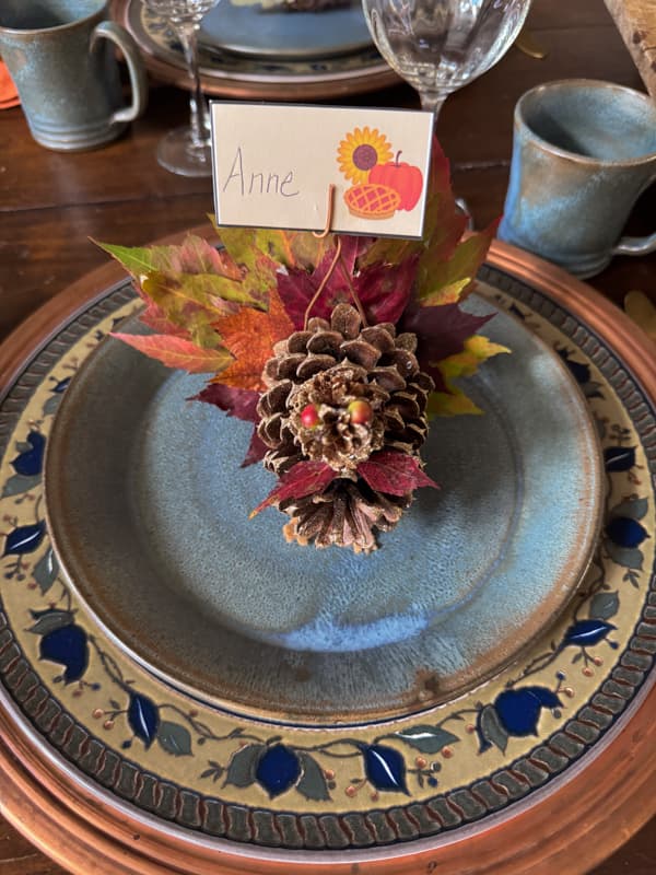 Pinecone turkey Placecard Holder for Thanksgiving.  