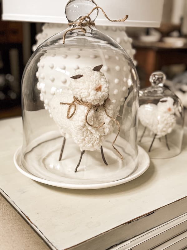 DIY Lambs under glass cloches