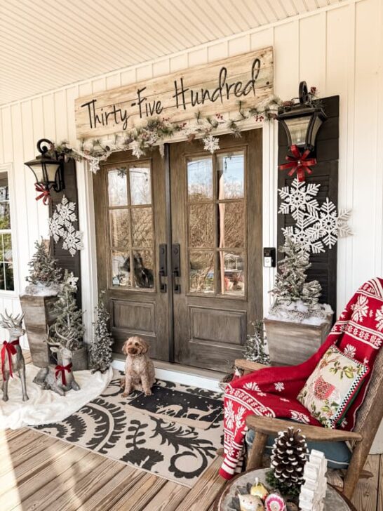 Cozy Country Christmas Porch Winter Wonderland Budget Tips   Cozy Country Christmas Porch Side View Of Doors With Rudy 546x728 