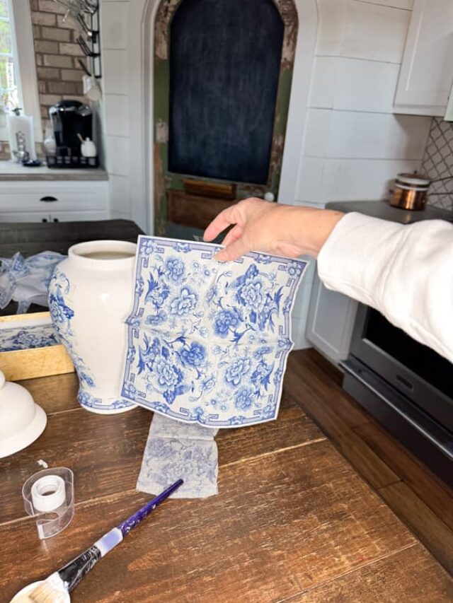 Thrifted Ginger Jar Makeover with Napkin Decoupage