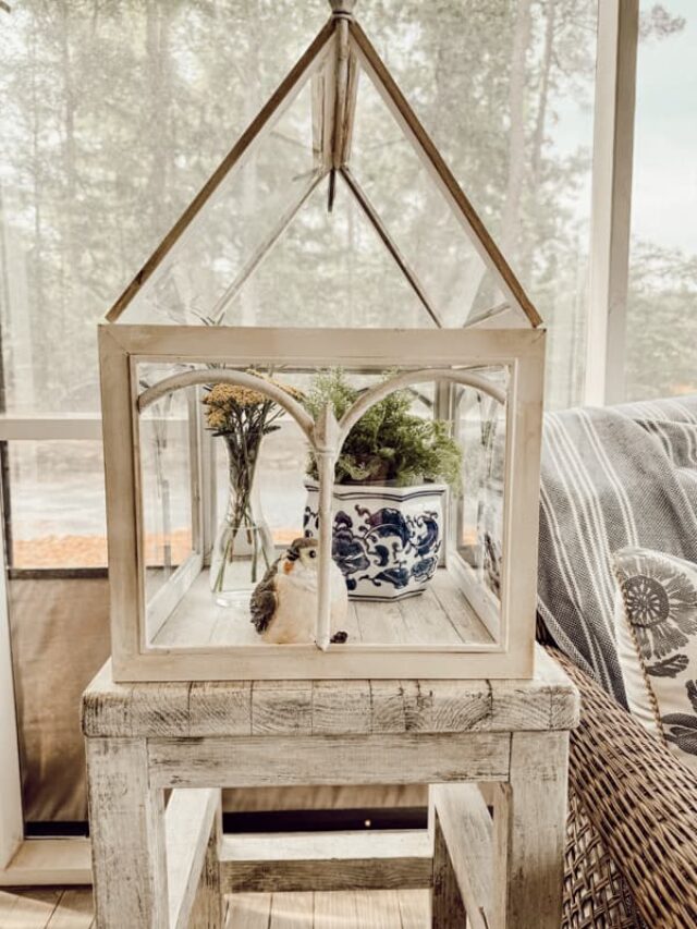 DIY Standing Glass Terrarium: Thrifted Stool & Dollar Tree Supplies