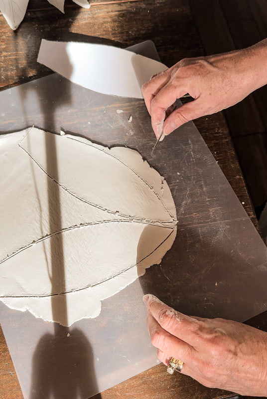 Cut petals from clay for air dry clay lampshade