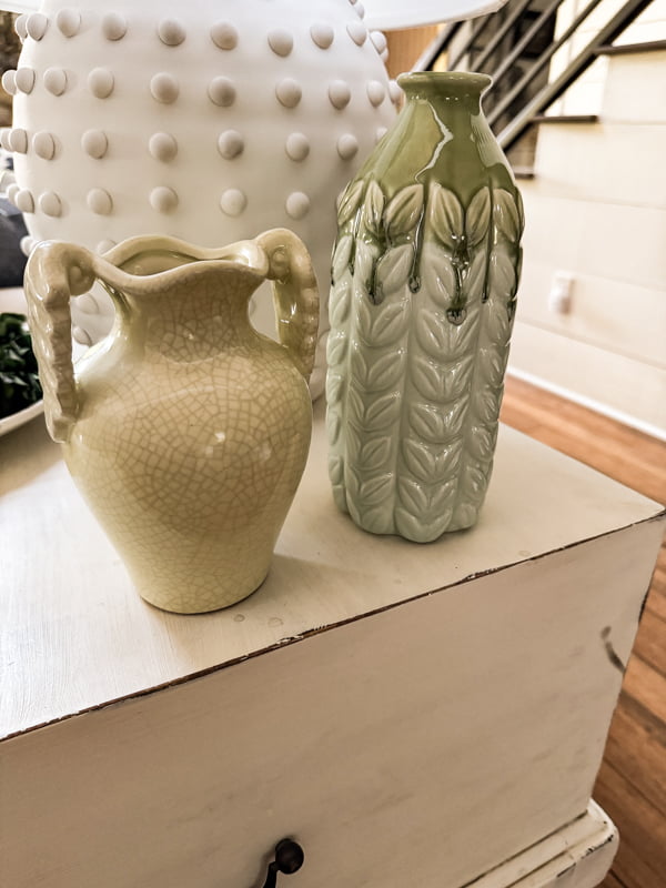 Thrift store vases used for napkin decoupage.
