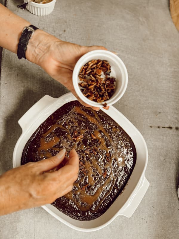 add candied bacon to top of salted caramel dark chocolate brownies recipe