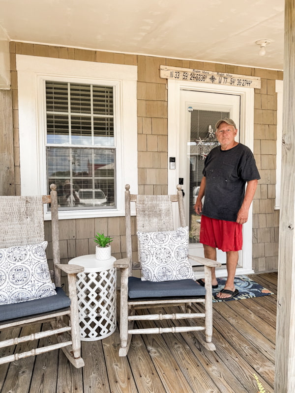 Beach Cottage Porch with new stained shingles.