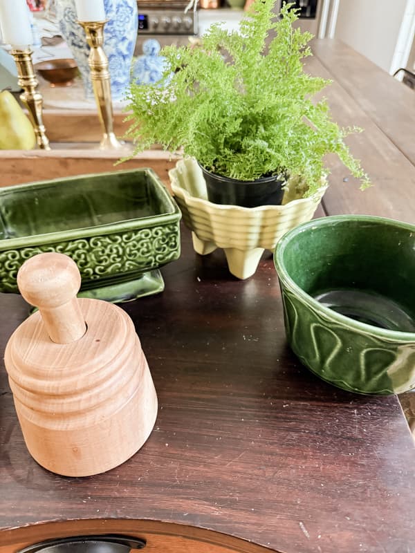 Thrift Store finds, vintage planters and butter mold.  