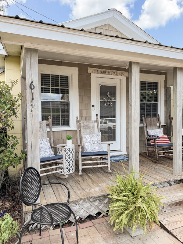 Beach Cottage Porch with stained shingles.  