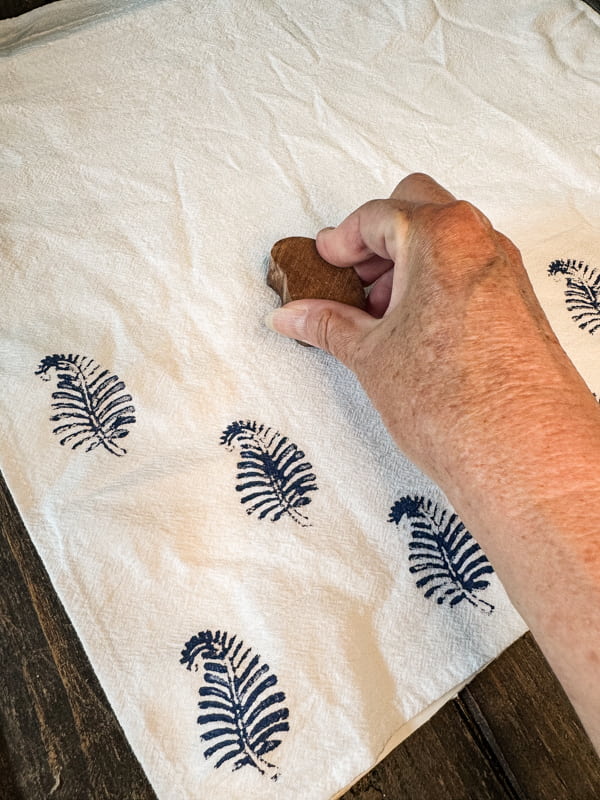 DIY Custom Napkin with wooden block stamps and craft paint.  