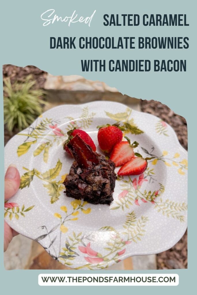 Smoked Salted Caramel Dark Chocolate Brownie Recipe with candiled bacon.