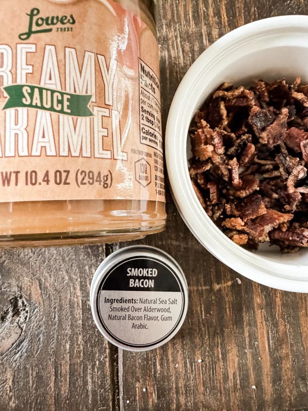 Additional ingredients to make salted caramel dark chocolate brownies recipe with candied bacon