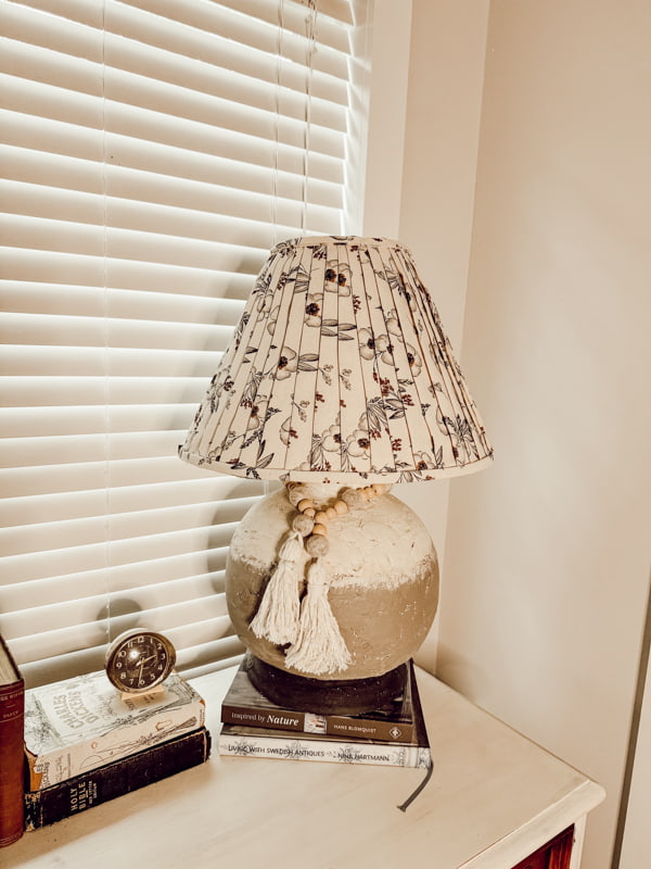 Thrift Store lamp and lampshade makeover with DIY Pottery Barn Inspired Lamp base and pleated fabric shade.