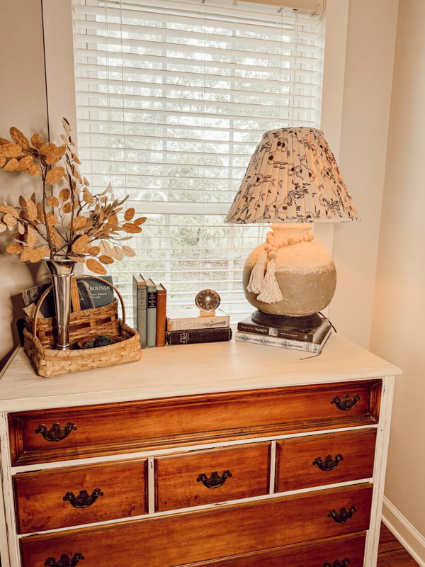 DIY Fabric Lampshade with pleated fabric for a budget-friendly cozy and warm fall trend. 