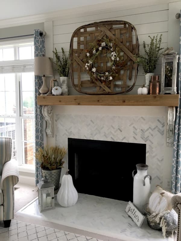 Vintage Tobacco Basket over fireplace mantel for hanging basket ideas. 