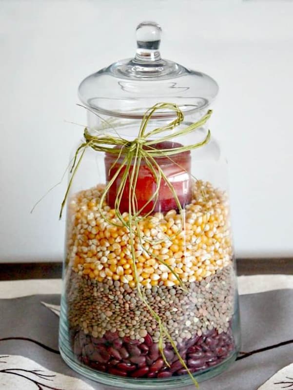 Dried beans and corn fall candleholder.  