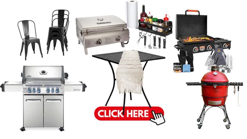 Resource for outdoor kitchen with grills and outdoor seating options.