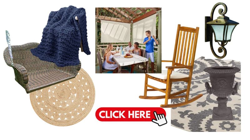 Porch furniture and accessories for outdoor porch living.