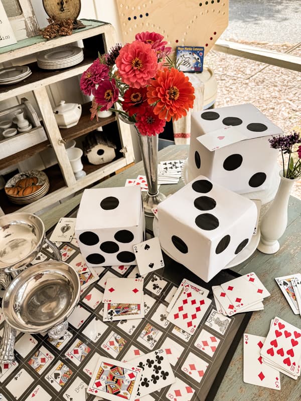 over size DIY dice for Game Night Party Centerpiece ideas.  