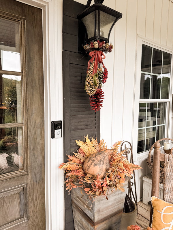 DIY Fall Porch Decor with a easy fall pinecone swag craft