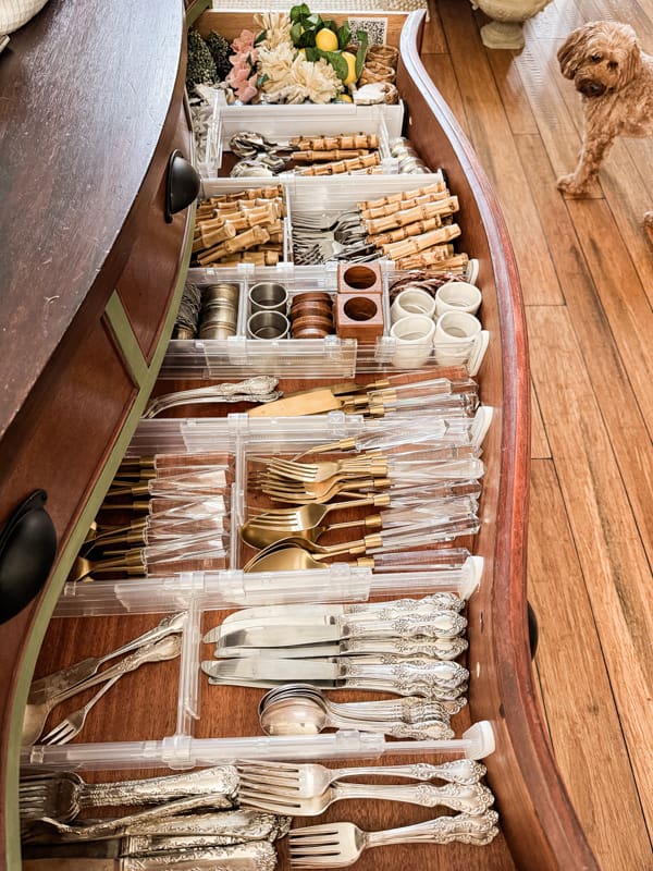 Add dividers to drawers for silverware and napkin rings. 