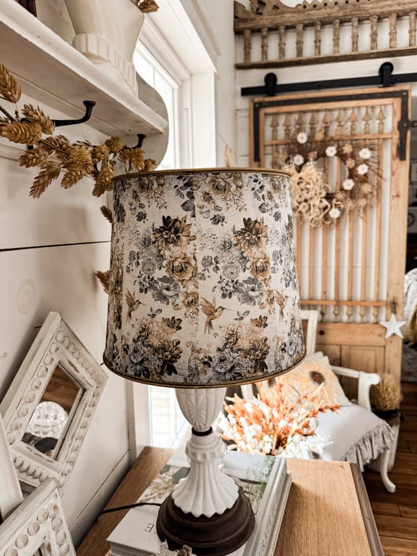 DIY Lampshade Makeover with Napkin decoupage ideas for a floral on trend lampshade