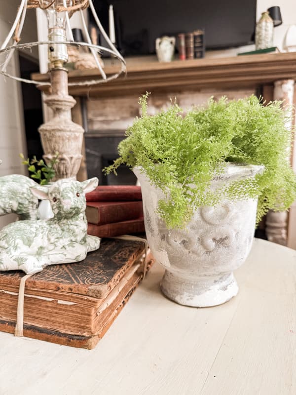 Fern in Decorative Vases cermanic updated with chalk paint for a weathered Pottery Barn Appearance.