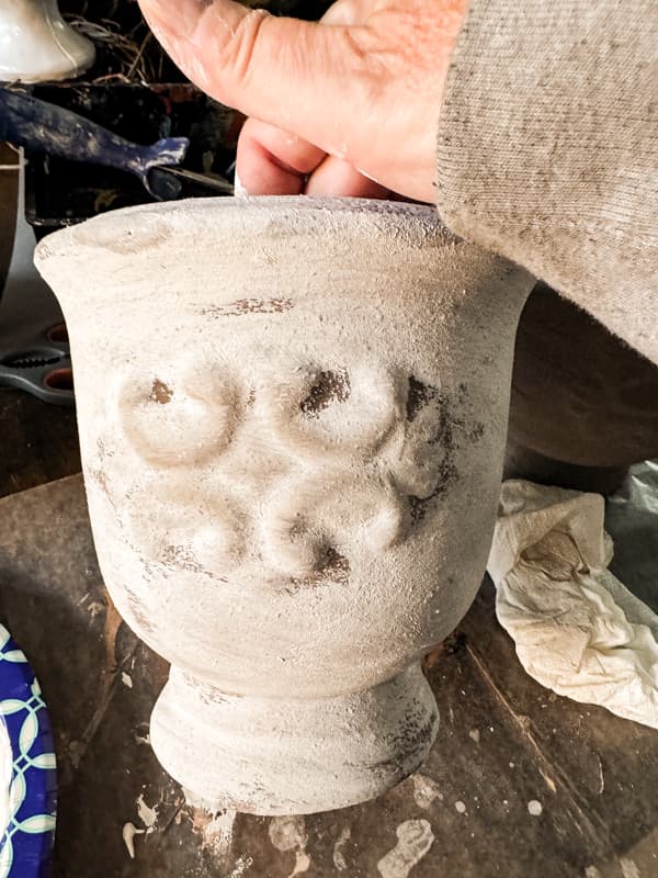 Weathered Details on the thrift store vases makeover