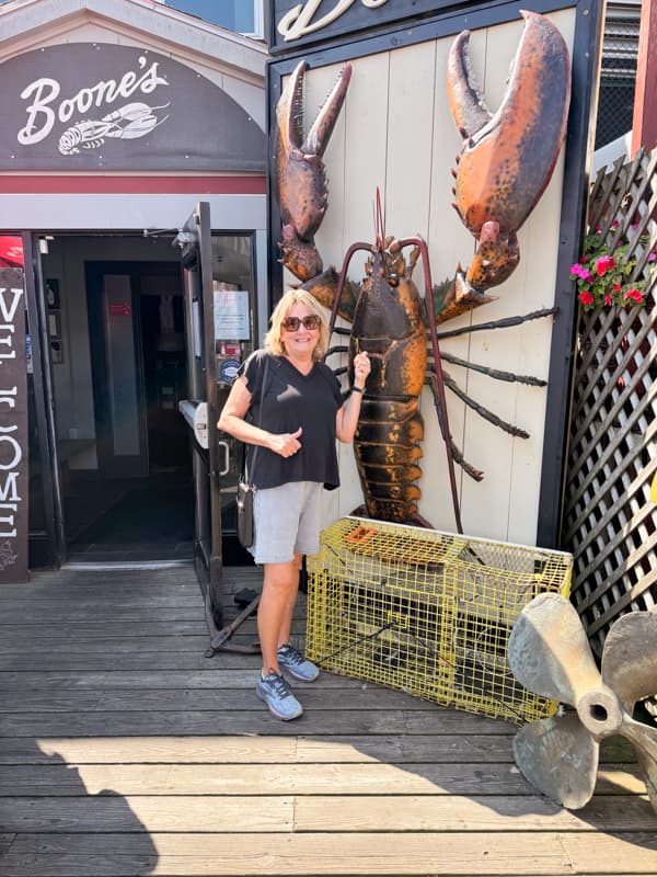 Rachel outside the Boone's Restaurant in Portland Maine for our New England Adventure.  