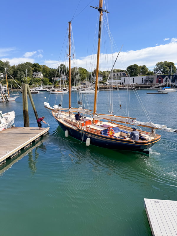 View of sail boat in bay at Camden Maine for our New England Adventure.  