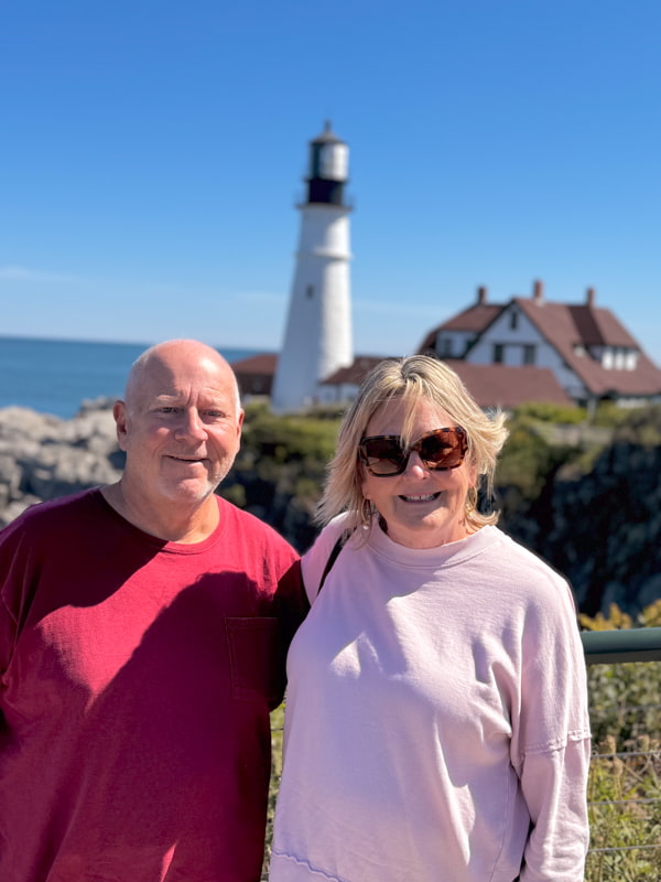 Brad and Rachel at Portland Head Lighthouse the oldest in Maine.  Located in Cape Elizabeth at the Fort Williams Park.  