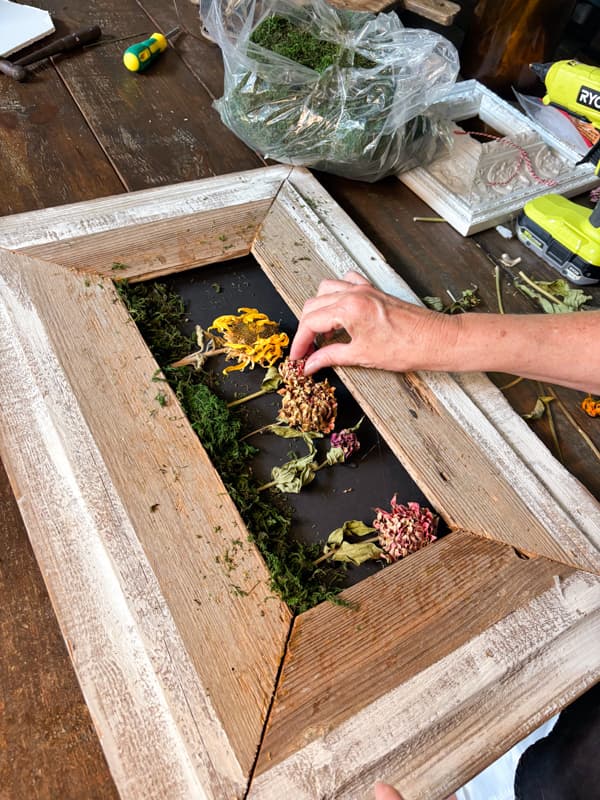 Dried Flower wall art using repurposed picture frame.