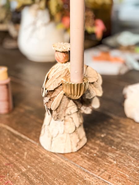 Birch Bark Covered Candlestick Holder Angel