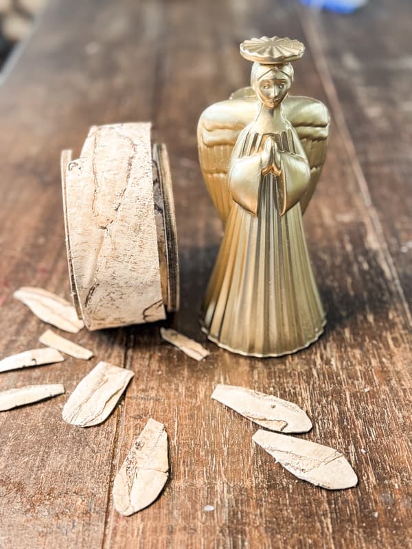 Gold Glass Angel with roll of birch bark ribbon