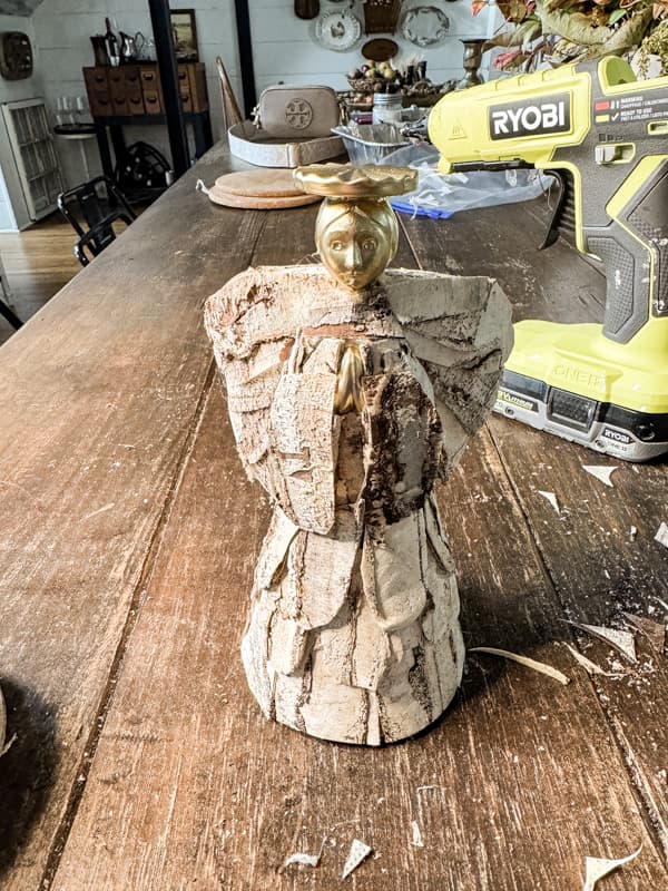 Birch Bark Covered Candlestick Holder Angel