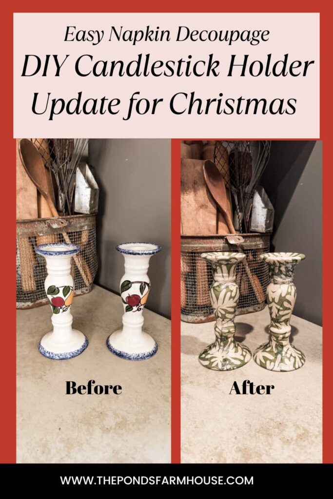 Easy Napkin decoupage DiY Candlestick Holders.