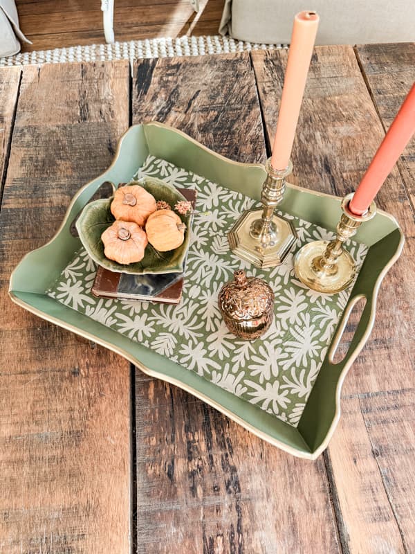 Decorative Wood Tray with no wrinkle napkin decoupage technique to upcycle the thrift store find.  