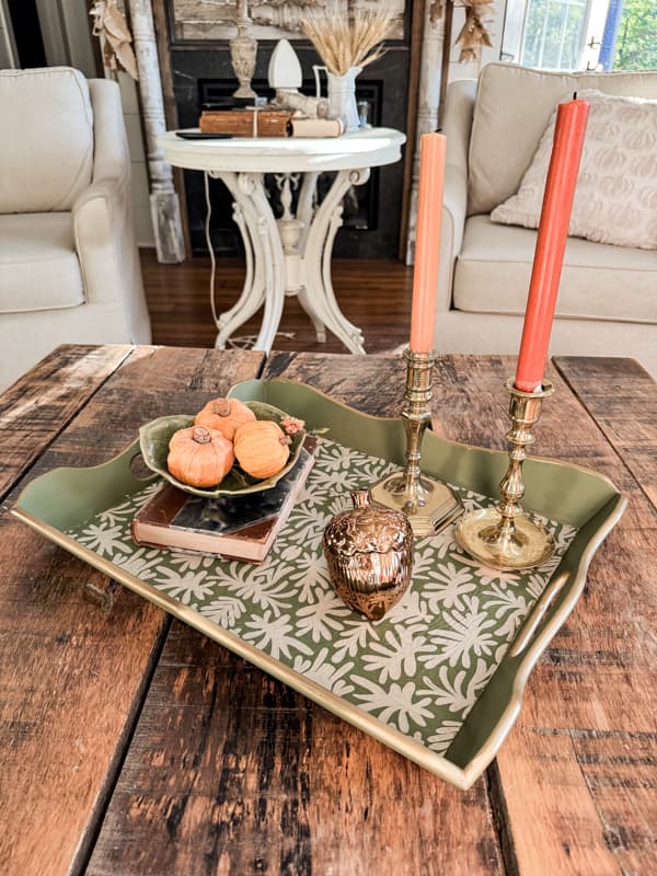 Decorative Wood Tray with no wrinkle napkin decoupage technique to upcycle the thrift store find.  